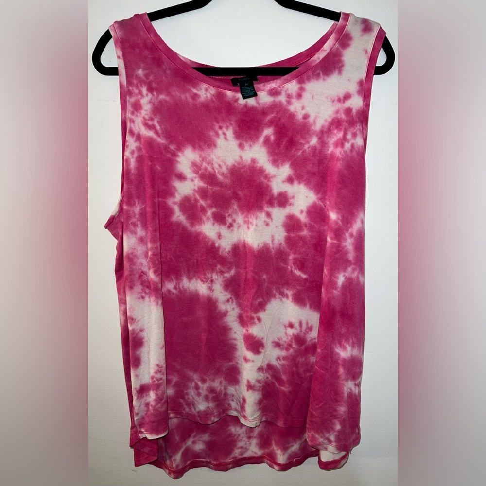 Rue21+ Pink and White Tie-Dye Tank Top, Size: 2X